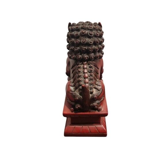 Asian Foo Dog Sculpture Figurine Heavy Resin Red Home Decor - Picture 2 of 8